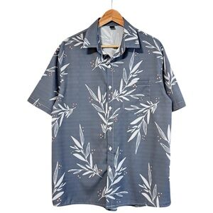 Men’s Medium Blue Grey Floral Hawaiian Shirt Button Up With Chest Pocket